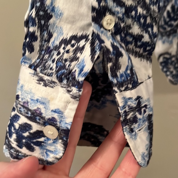 Women’s Long Sleeved Sleeved Button Down, Paisley Pattern, Blue, Black, White - Picture 3 of 6